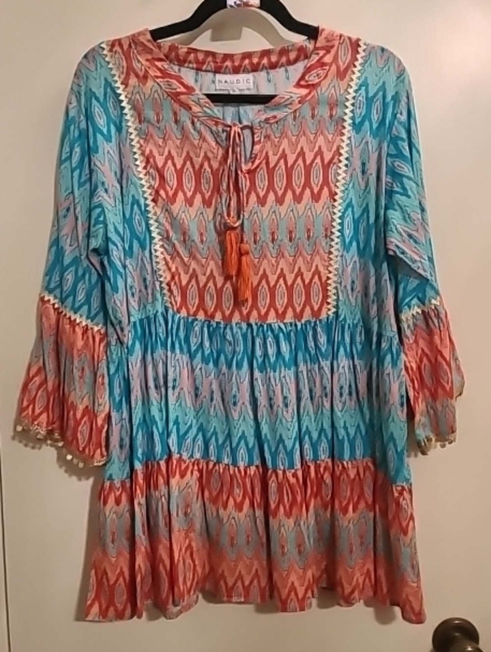 094 Coral & Turquoise Printed Tiered Boho Tunic